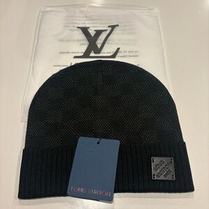 Louis Vuitton Dark Knit Beanie with Logo Patch